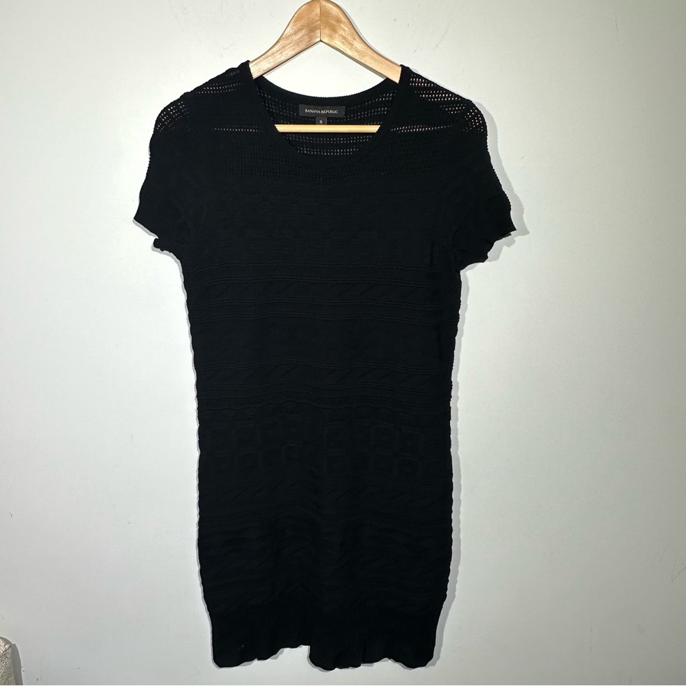 BANANA REPUBLIC Preppy Black Crochet Coktail Mini Dress Size S Petite
